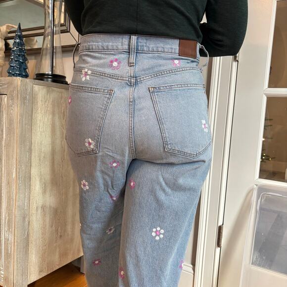 Madewell Women's Hand Painted Floral Denim Pants Slim Wide Leg Full Length Sz 31 - Picture 9 of 13